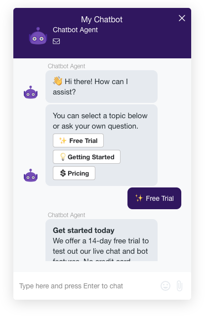 Exemplo de um chatbot de vendas construído com Social Intents.