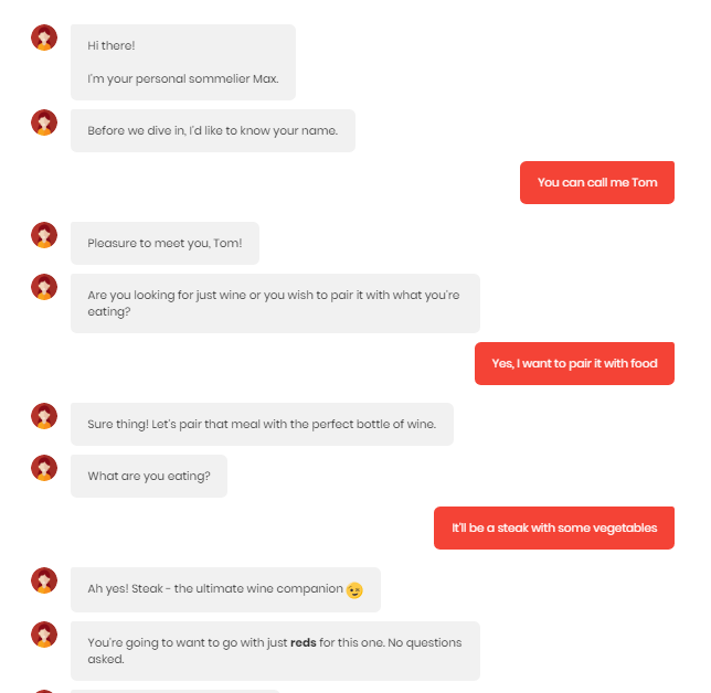 Chatbot oferecendo recomendações aos clientes.
