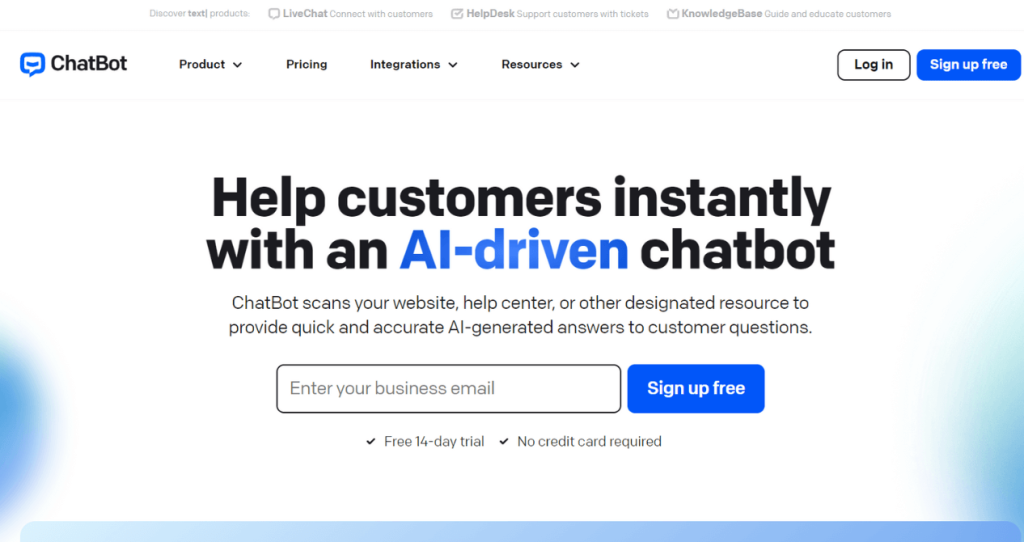 Página inicial do bot de vendas ChatBot